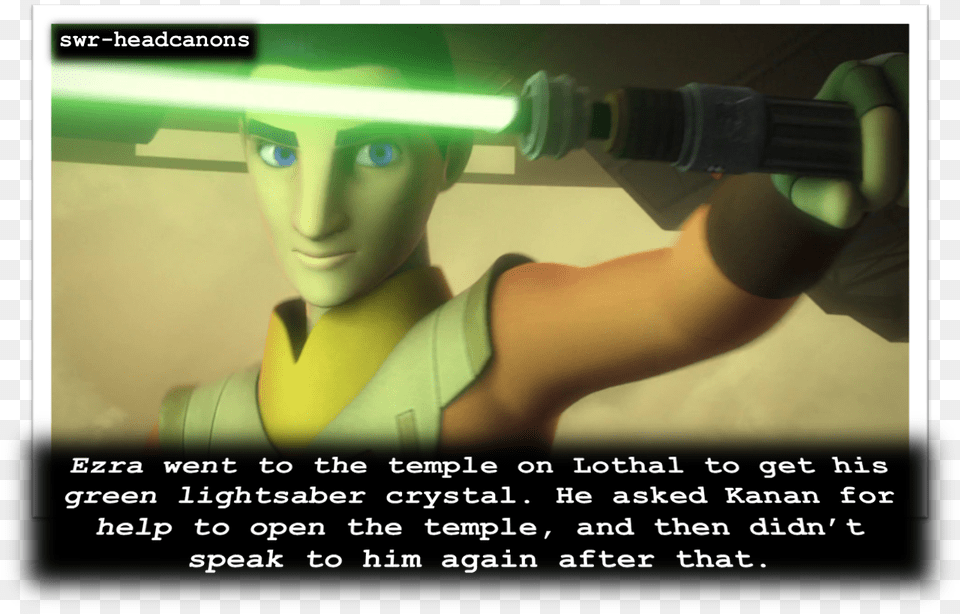 Ezra Went To The Temple On Lothal To Get His Green Krlek Gr Ont, Light, Face, Head, Person Png Image