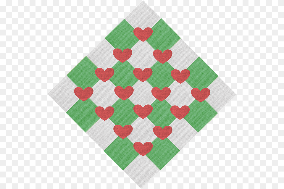 Fabric Grey Gray Green Checkered Red Hearts Patchwork, Home Decor, Rug, Napkin Png
