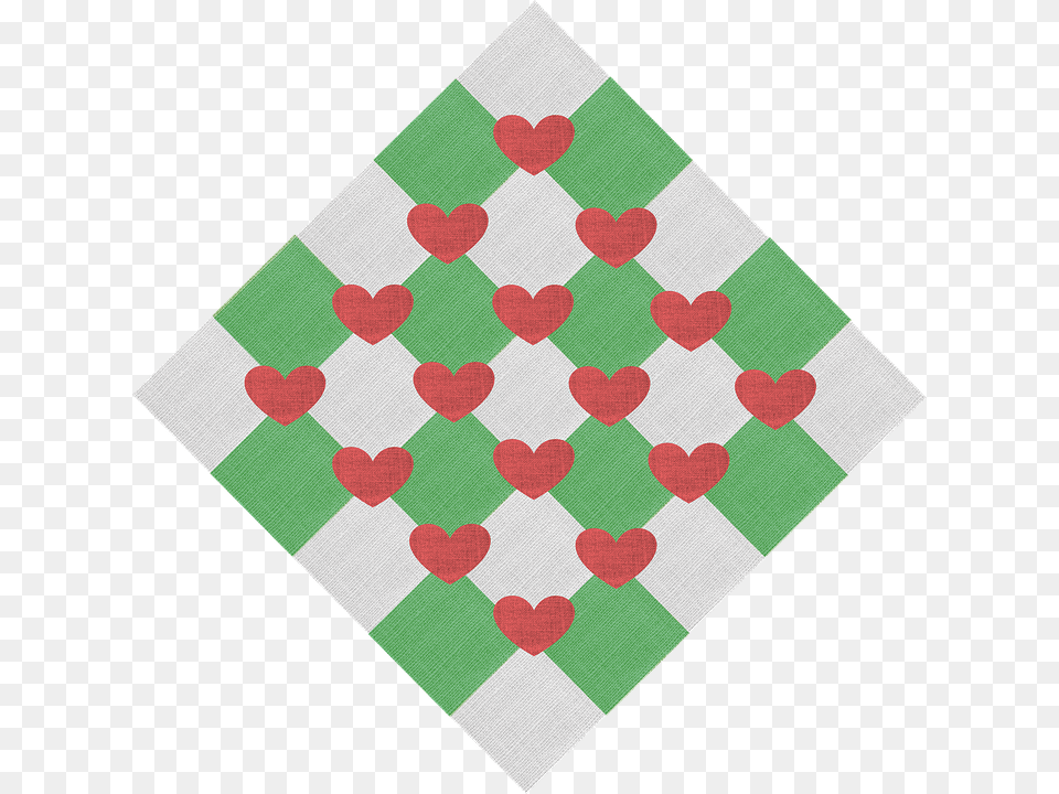 Fabric Grey Gray Green Checkered Red Hearts Patchwork, Home Decor, Rug, Napkin Free Png
