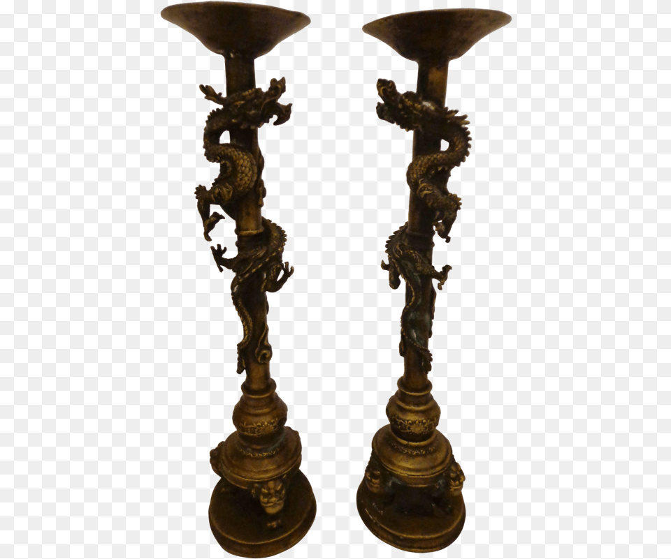 Fabulous Antique Chinese Bronze Temple Candle Holders Antique Chinese Vintage Brass Candle Holders, Candlestick, Chess, Game Free Png Download