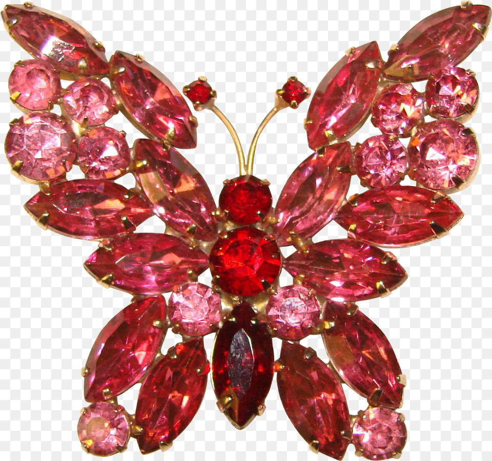 Fabulous Butterfly Pink Amp Red Rhinestone Large Vintage Portable Network Graphics, Accessories, Brooch, Jewelry, Gemstone Free Transparent Png