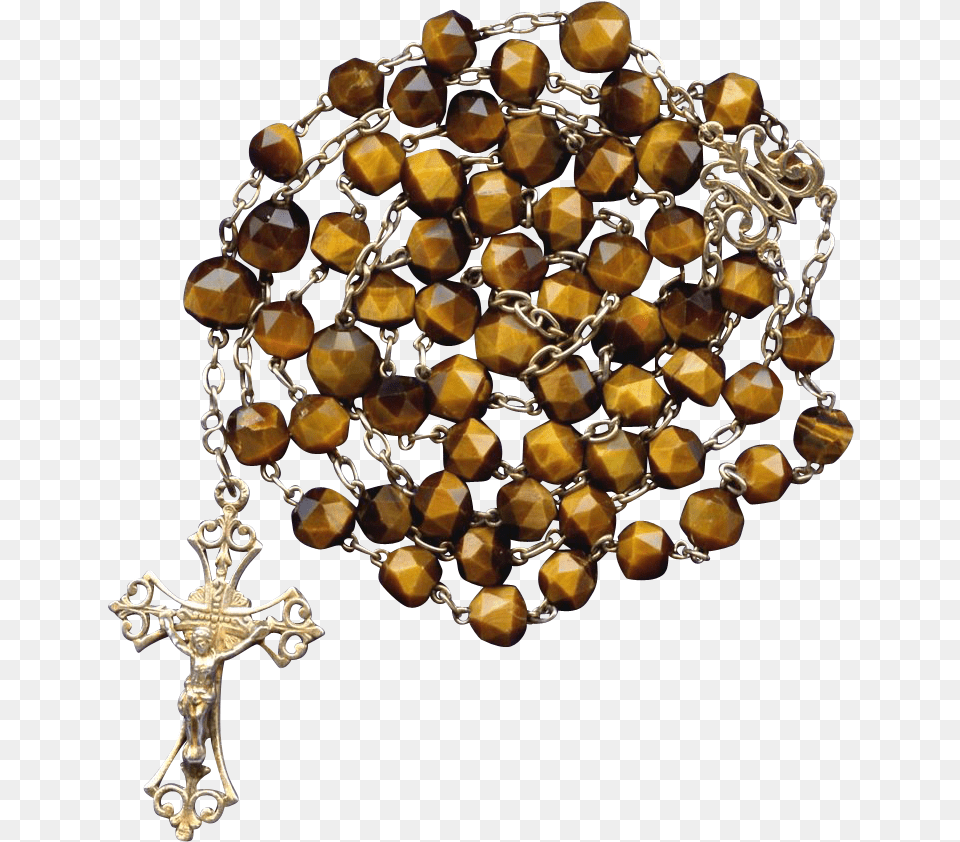 Fabulous French Tiger Eye Art Nouveau Rosary U2013 Gold Vermeil Rosary, Accessories, Bead, Cross, Symbol Free Transparent Png