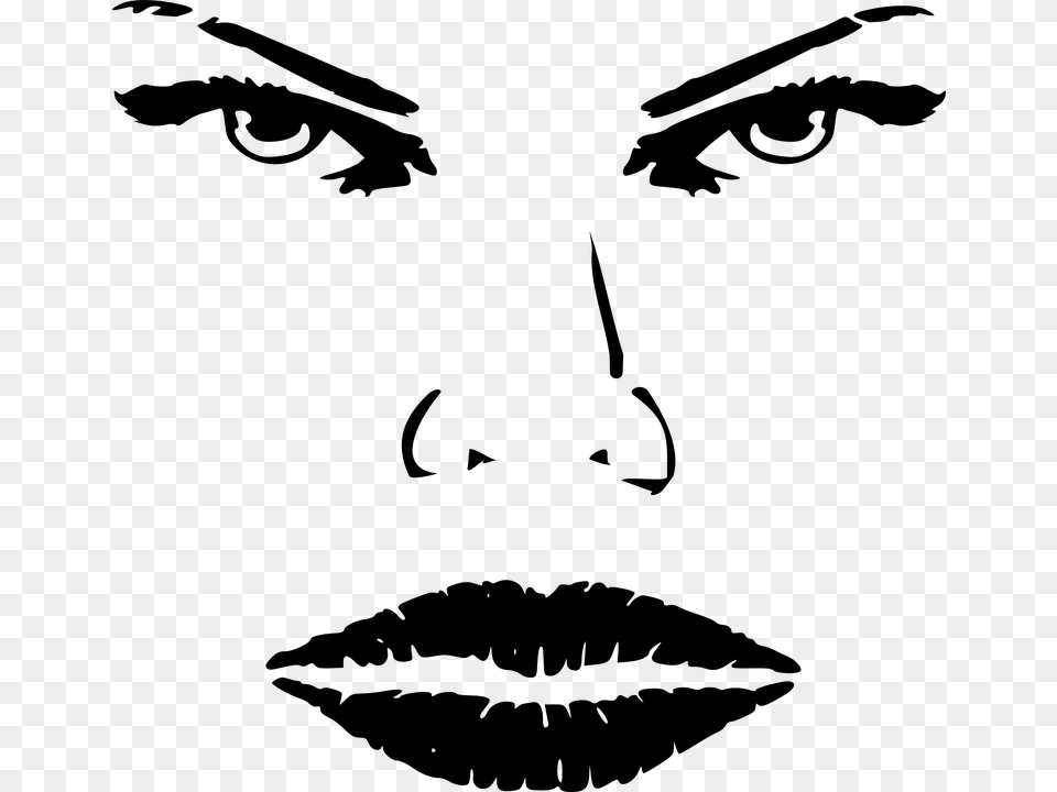 Face Female Woman Make Up Outlines Aggressive Female Eyes Outline, Gray Free Png