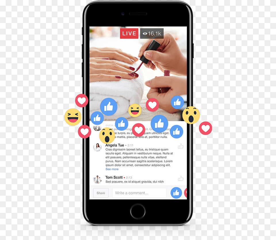 Facebook Live Reaction Spa Facebook Live Phone Screen, Electronics, Mobile Phone, Person, Body Part Free Png Download