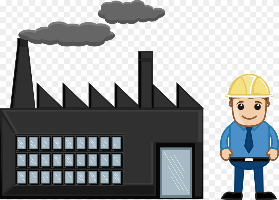Factory Clipart Transparent Building Pencil And In Factory Cartoon No Background, Clothing, Hardhat, Helmet, Architecture Free Png