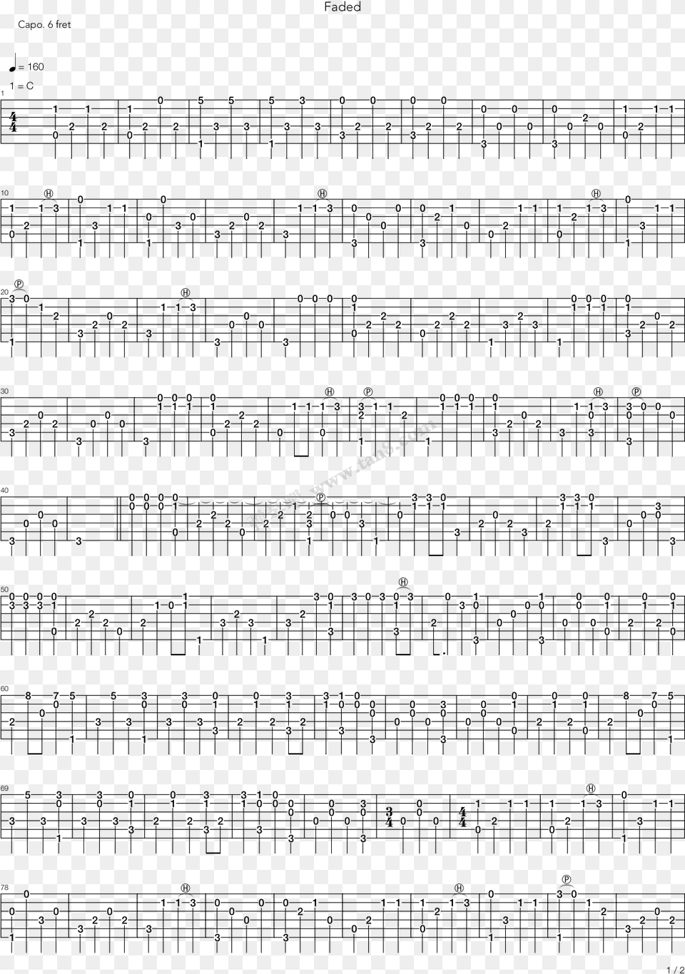 Faded By Alan Walker Solo Guitar Tabs Chords Solo Notes Electric Guitar, Text Png Image