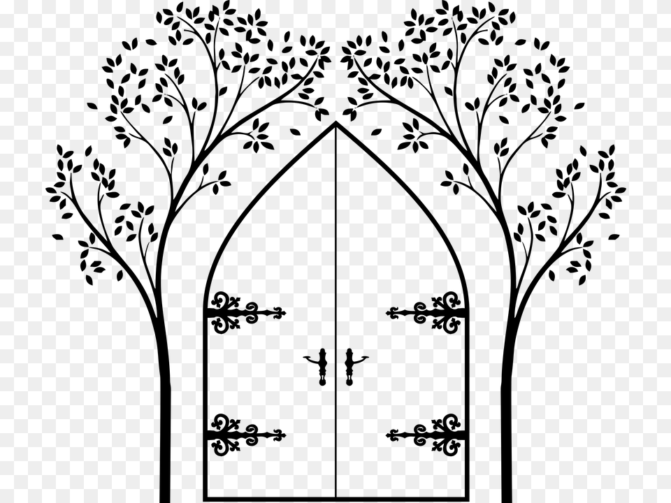 Faerie Door Tree Design Architecture Old Gold Tree Wall Stickers, Gray Free Png Download