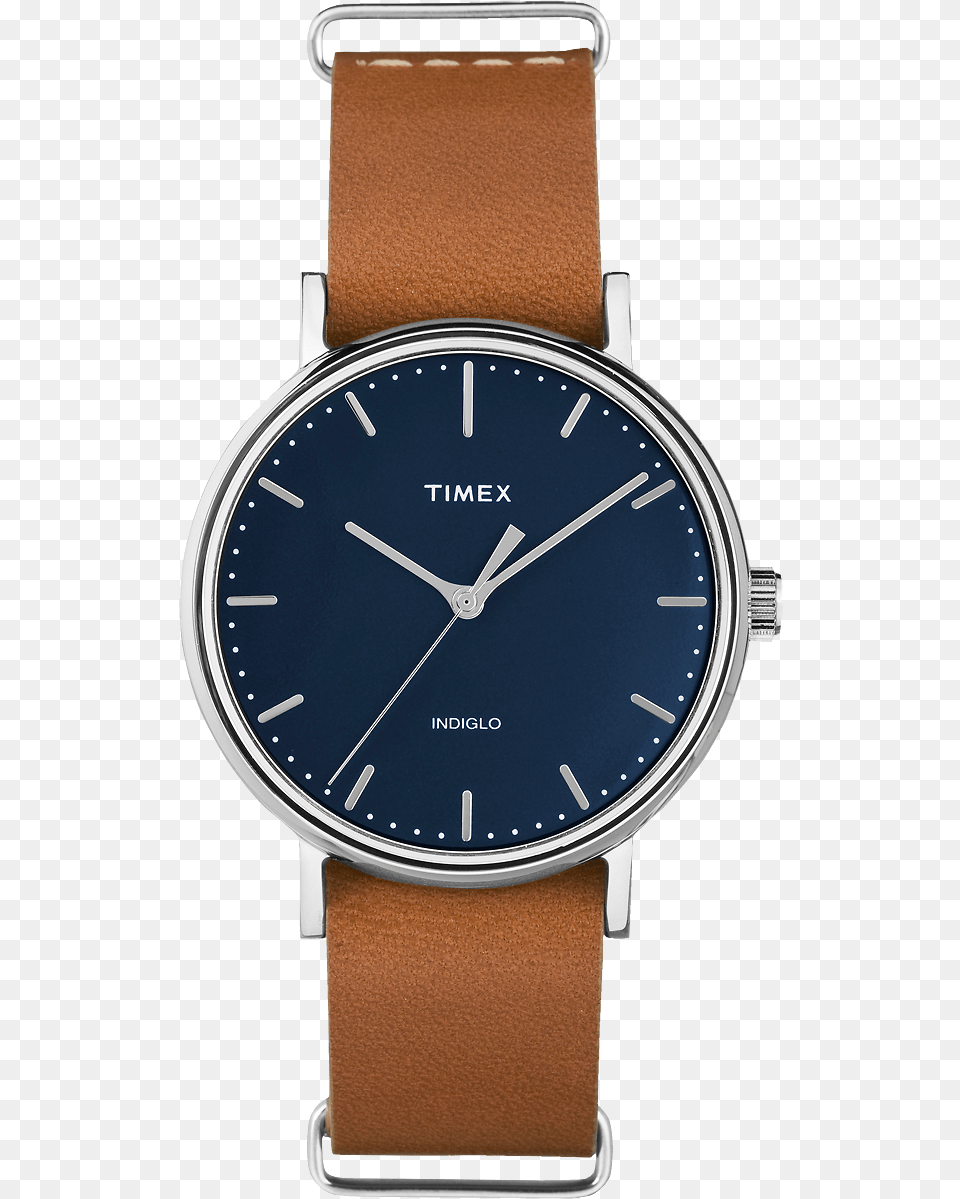 Fairfield 37mm Leather Strap Watch Chrometanblue Timex Fairfield, Arm, Body Part, Person, Wristwatch Free Png Download