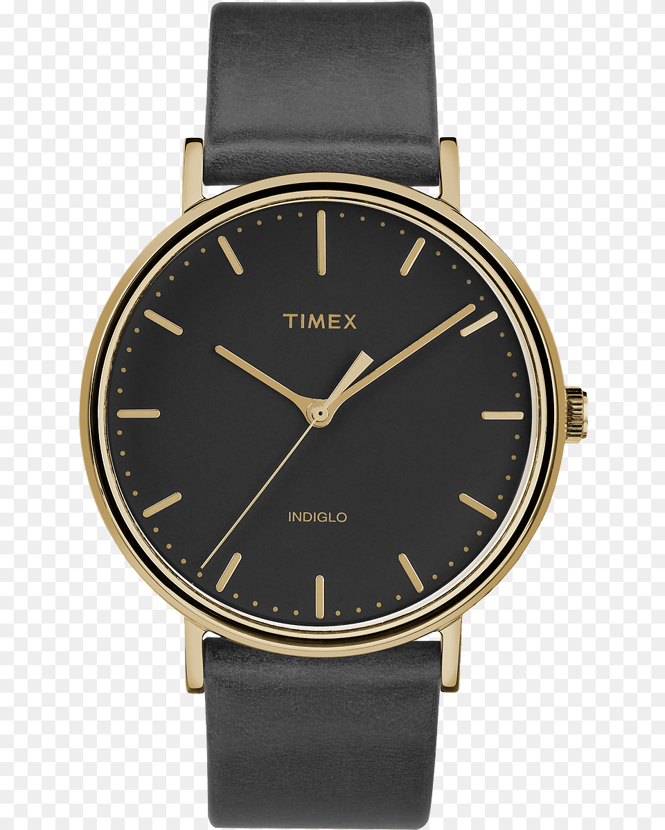 Fairfield 41mm Leather Strap Watch Gold Toneblack Timex Minimalist, Arm, Body Part, Person, Wristwatch Free Png Download