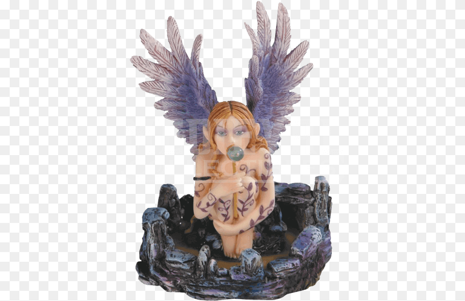 Fairy Blowing Bubbles Statue Gc 4 Inch Purple Winged Angel Fairy Sitting And Blowing, Person, Animal, Bird, Figurine Free Png