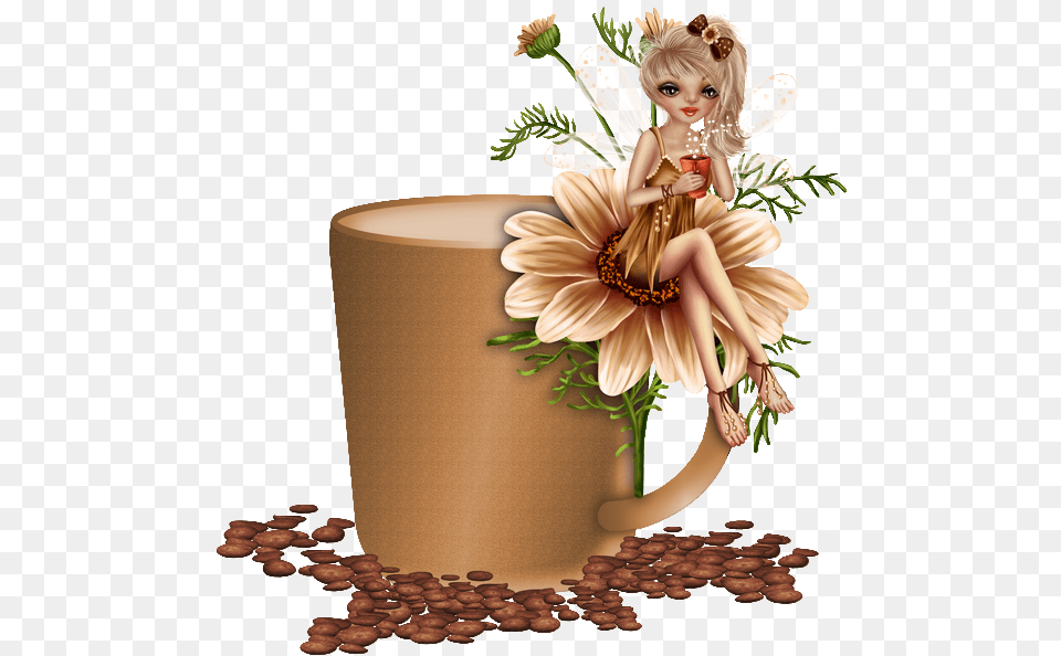 Fairy Cute Brown Flower Flowers Nature Cup Mug Brown Flower Clip Art, Toy, Doll, Person, Plant Free Png Download