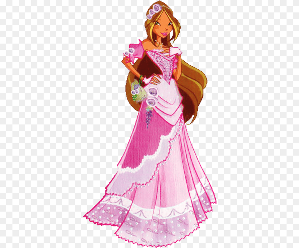 Fairy Flora Looking Beautiful Wer618 Winx Club Dress Flora, Adult, Wedding, Toy, Person Free Png