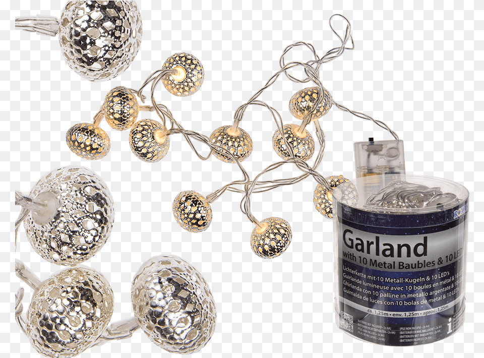 Fairy Light With Silver Coloured Metal Baubles U0026 10 Warm, Accessories, Earring, Jewelry, Crystal Png Image