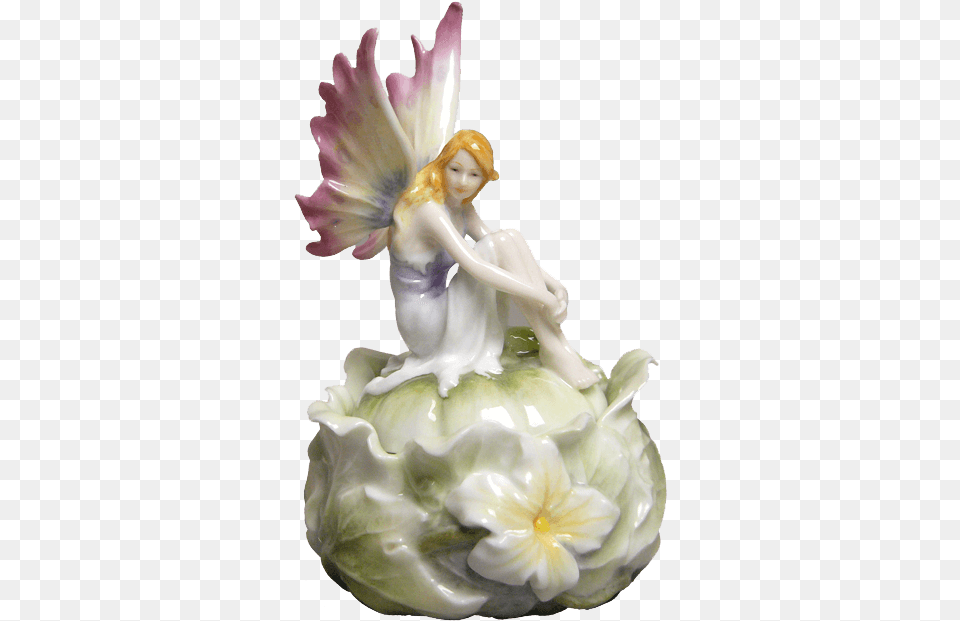 Fairy On Green Squash Trinket Box Figurine, Porcelain, Art, Pottery, Person Free Png