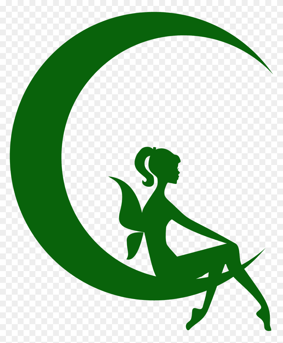 Fairy Relaxing On The Crescent Moon Silhouette, Green, Person, Cartoon Free Png