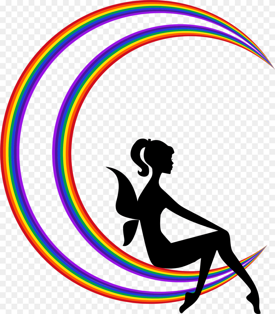 Fairy Relaxing On The Rainbow Crescent Moon Clip Arts Transparent Fairy Moon Silhouette, Hoop, Sphere, Light, Disk Free Png Download