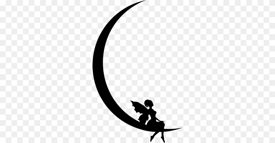 Fairy Resting On Moon Crescent Moon And Fairy, Gray Free Transparent Png