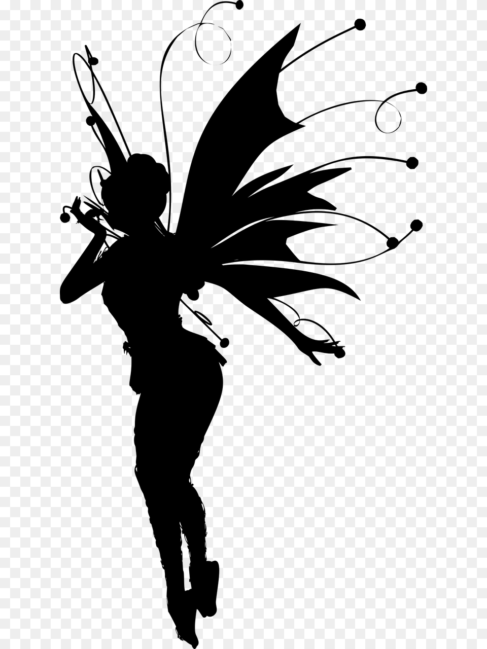 Fairy Silhouette Clip Art Flying Fairy Silhouette, Gray Free Png Download
