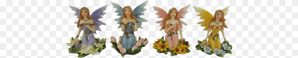 Fairy Sitting On A Flower Bed Set Figurine, Child, Female, Girl, Person Png Image