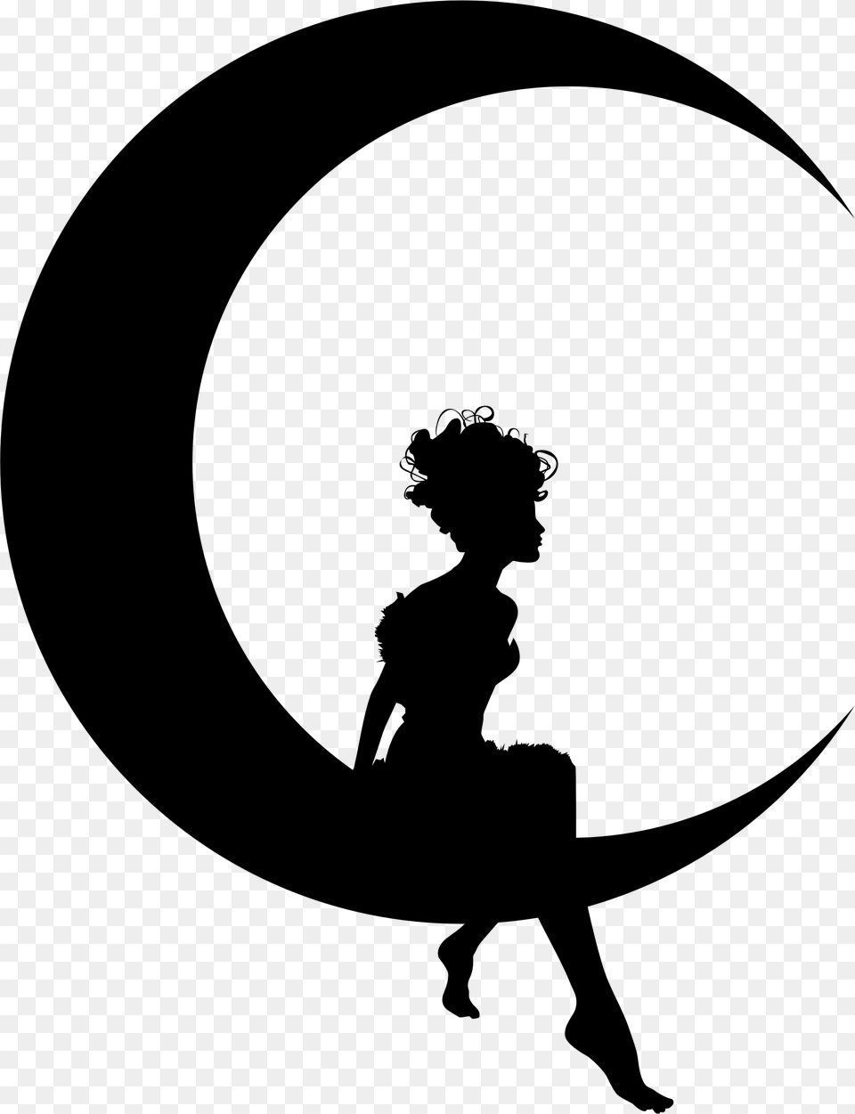 Fairy Sitting On Moon Crescent Girl Sitting On Crescent Moon, Silhouette, Person, Head Png Image