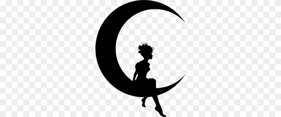 Fairy Sitting On Moon Crescent Transparent, Silhouette, Person, Head Png Image