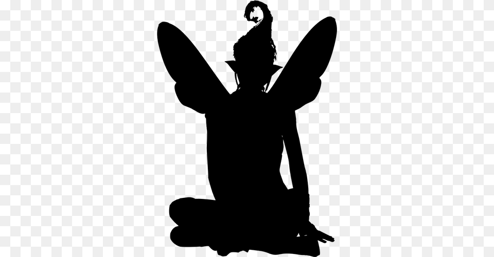 Fairy Sitting Silhouette, Gray Free Png