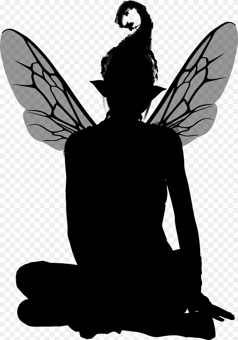 Fairy Sitting Silhouette Clip Arts Fairy Silhouette Clipart, Gray Png