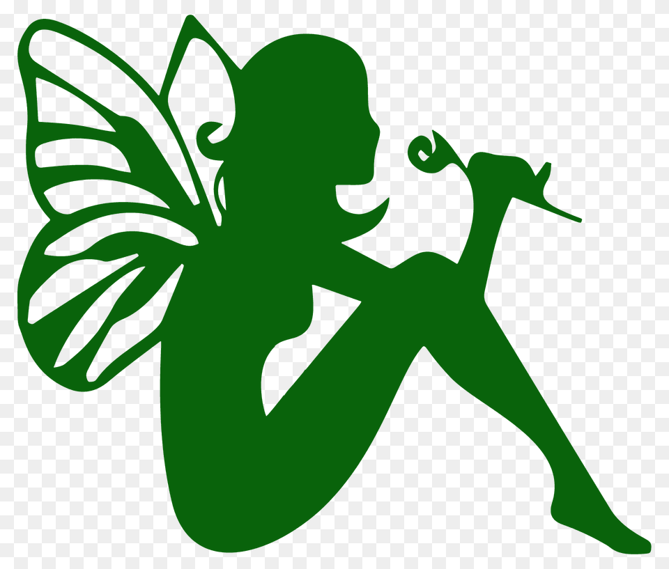 Fairy Smelling Flower Silhouette, Green, Person Png