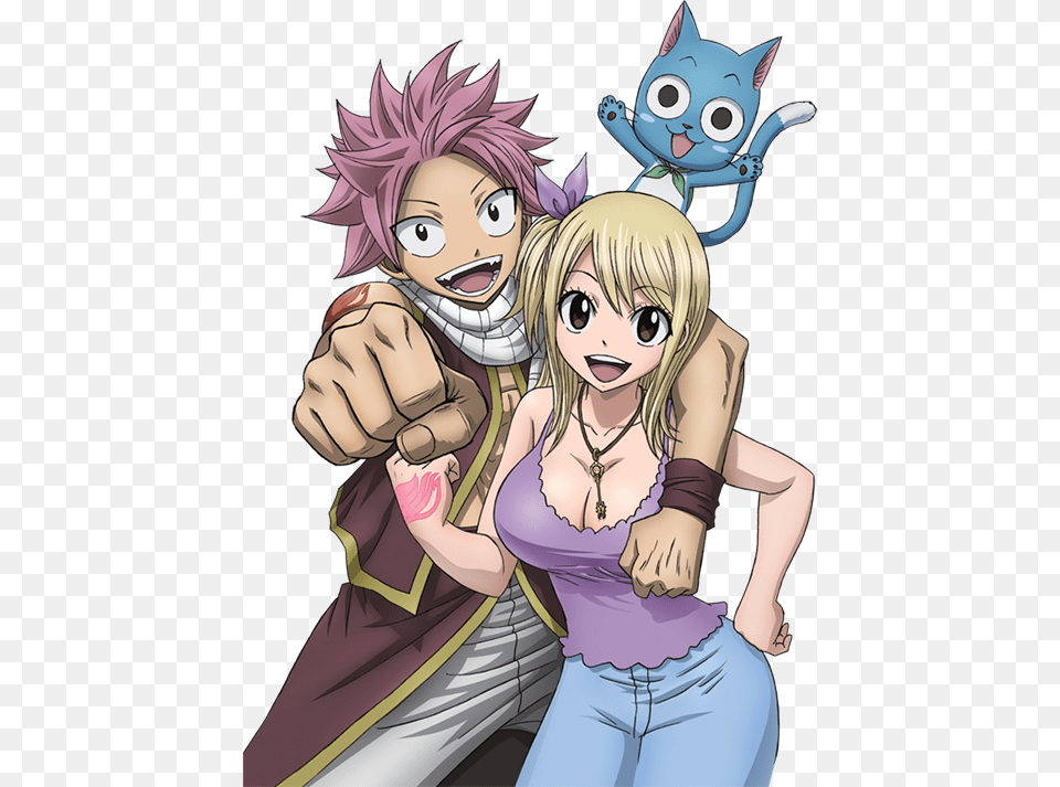 Fairy Tail Natsu Lucy And Happy, Book, Comics, Publication, Adult Free Png Download