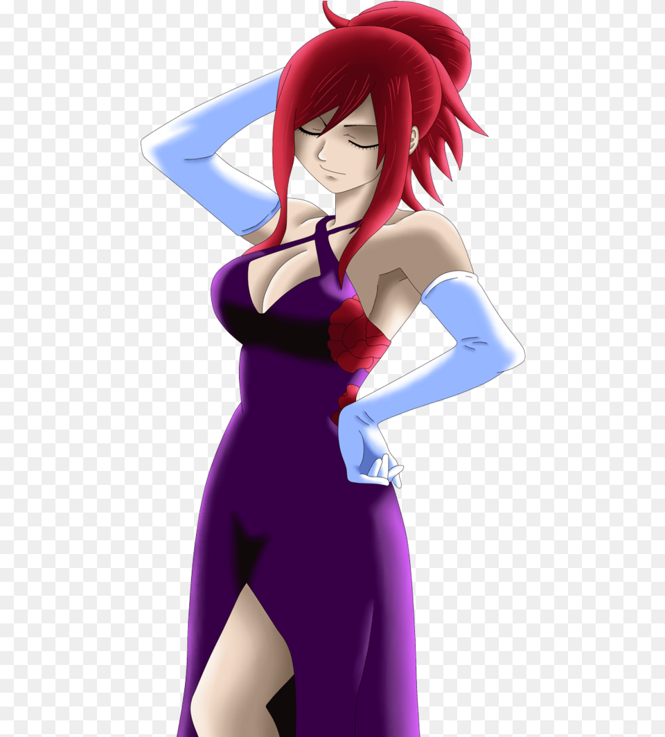 Fairy Tail X Lucy Love Story Erza Scarlet Purple Dress, Adult, Publication, Person, Female Png Image
