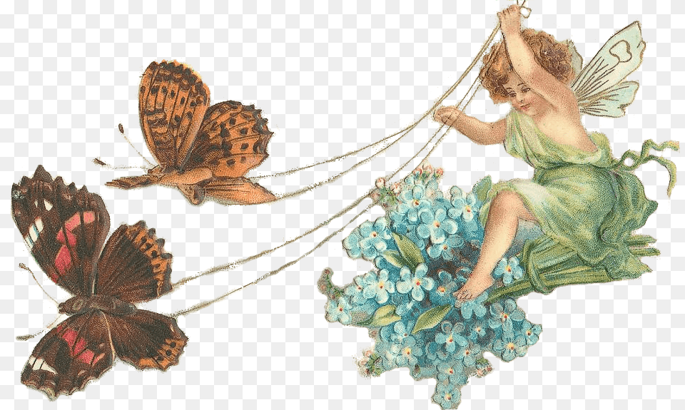 Fairy With Butterflies, Person, Art, Painting, Animal Free Png