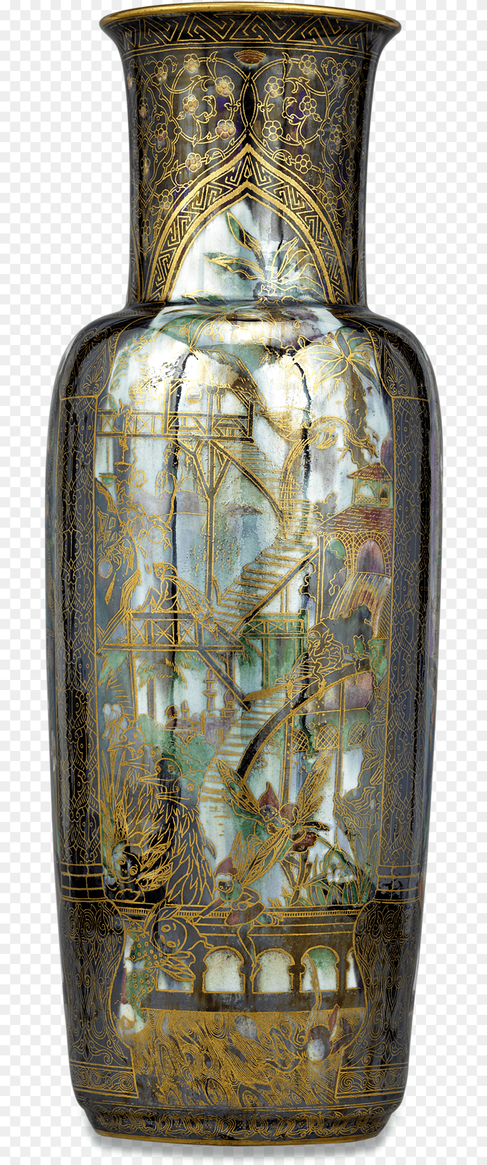 Fairyland Lustre Pillar Vase By Wedgwood Vase, Porcelain, Art, Jar, Pottery Png Image
