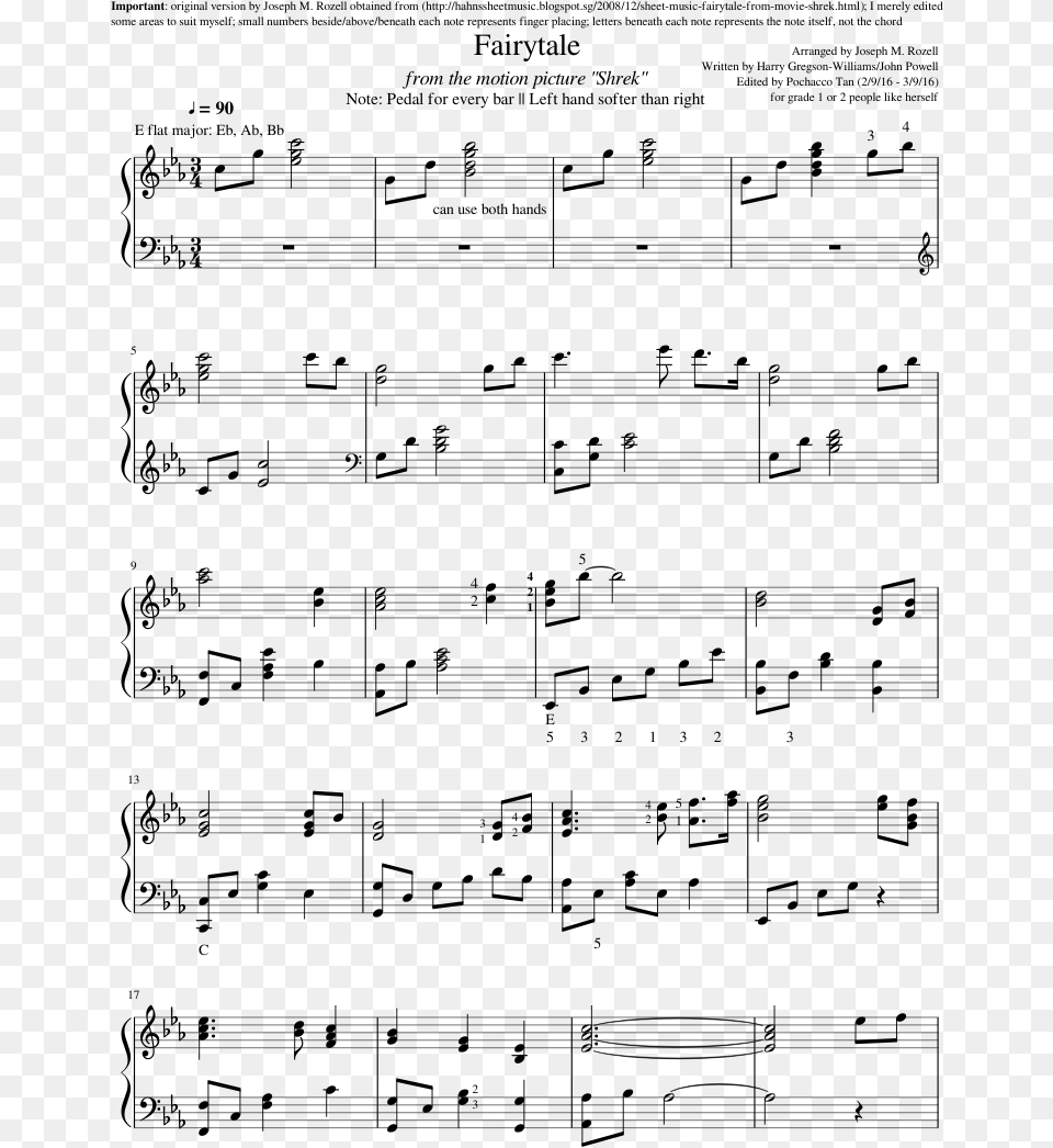 Fairytale Sheet Music Composed By Arranged By Joseph Shrek Theme Song Sheet Music, Gray Free Transparent Png