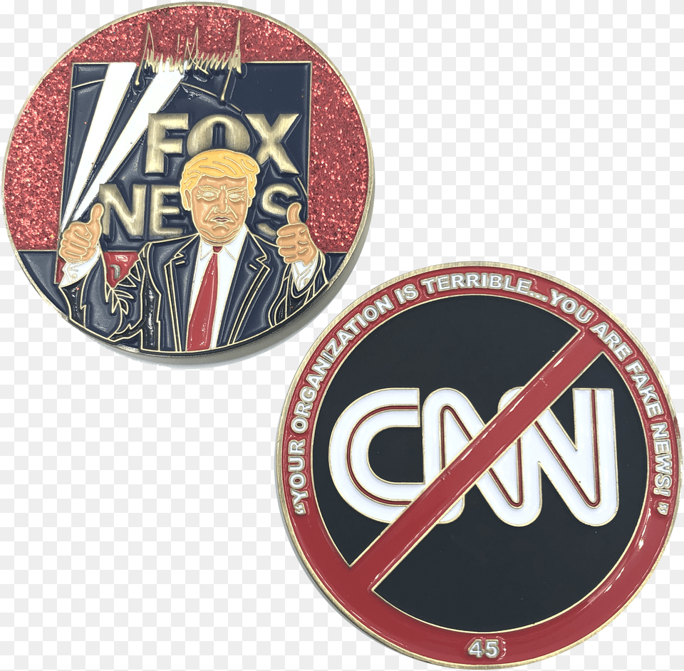 Fake News Challenge Coin Featuring Cnn, Symbol, Emblem, Person, Man Free Png Download