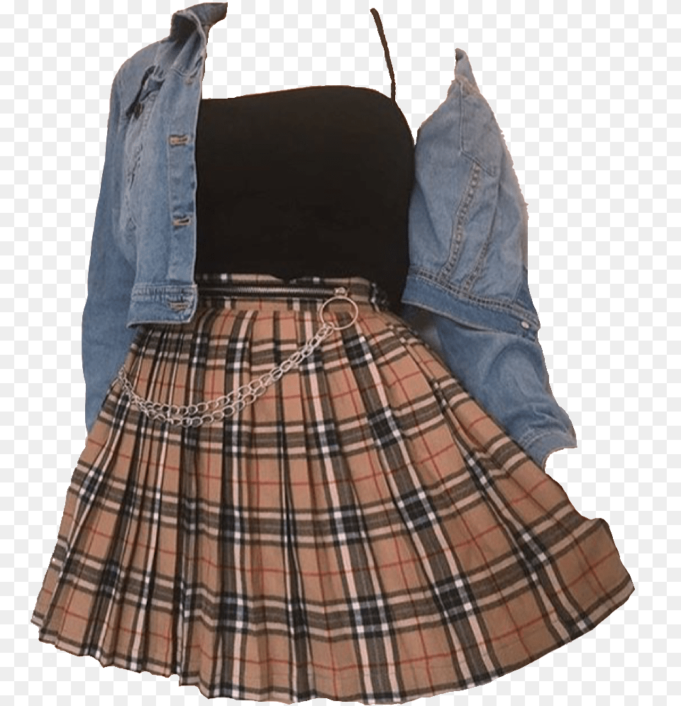 Falda Ropa Tumblr 90s Fashion Girl Outfit Nice Transparent Background Transparent Aesthetic Clothes, Clothing, Skirt, Tartan, Coat Png Image