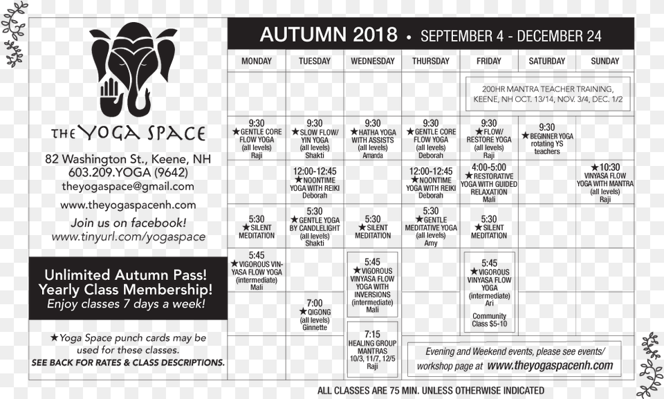 Fall 2018 The Yoga Space Northwest, Page, Text, Blackboard, Menu Png