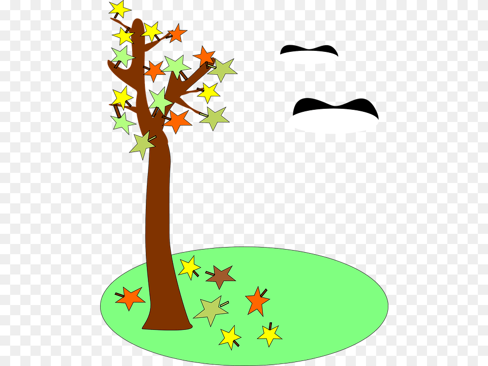 Fall Leaves Tree Season Birds Flying Nature Border Clip Art, Lighting, Star Symbol, Symbol, Plant Png