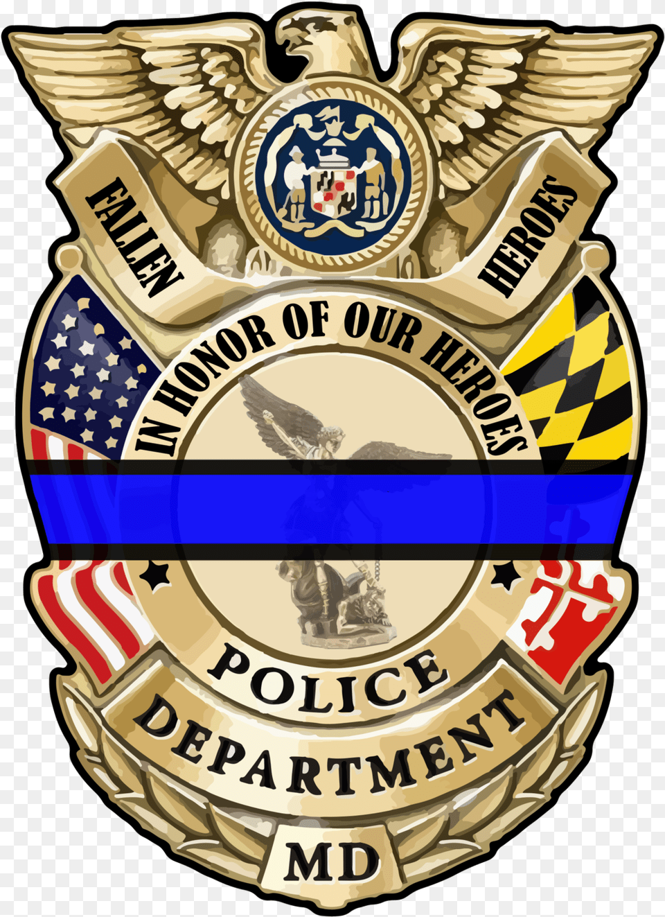 Fallen Maryland Police Fundraiser Decal Archangel St Michael 10 Inch Bronze And Gold Statue, Badge, Logo, Symbol, Food Free Transparent Png
