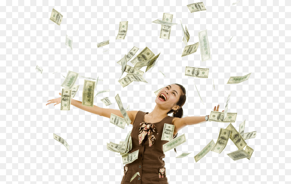 Falling Money Transparent Background Woman Won The Lottery, Adult, Female, Person, Face Free Png Download