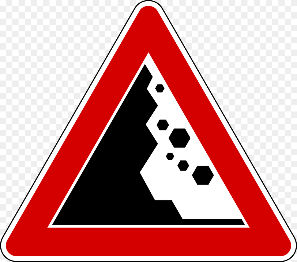 Falling Rocks From Left Clipart, Sign, Symbol, Triangle, Road Sign Free Transparent Png