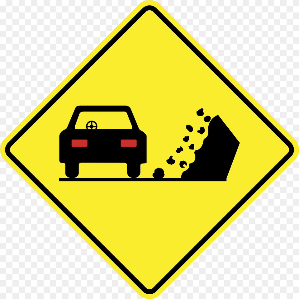 Falling Rocks Or Debris Sign In Argentina Clipart, Symbol, Road Sign, Car, Transportation Png