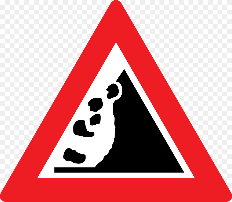 Falling Rocks Or Debris Sign In Austria Clipart, Triangle, Symbol, Road Sign, Wedding Png Image