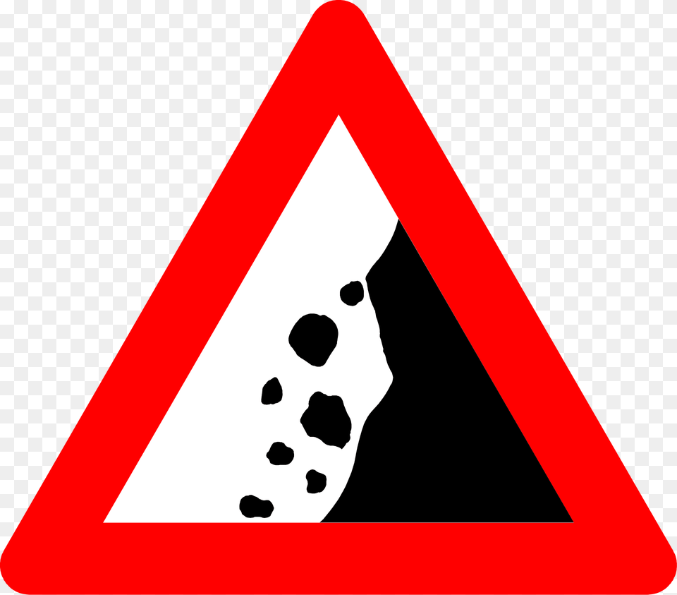 Falling Rocks Or Debris Sign In Belgium Clipart, Symbol, Road Sign, Dynamite, Weapon Png Image