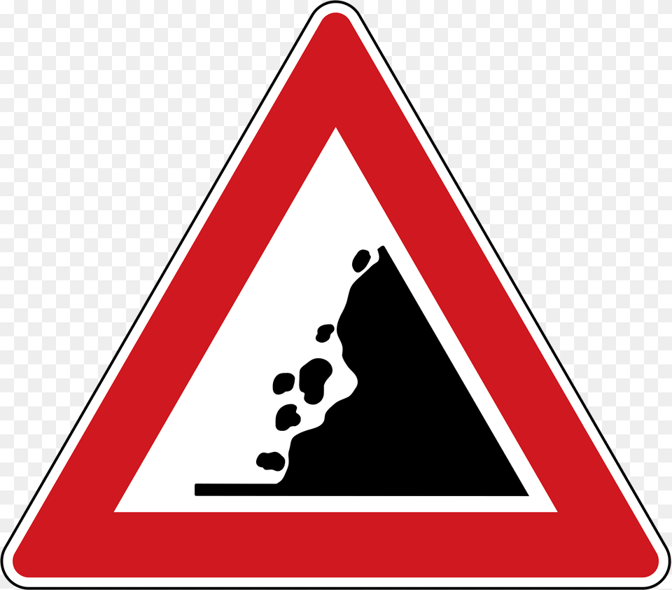 Falling Rocks Or Debris Sign In Czech Republic Clipart, Symbol, Triangle, Road Sign Free Png
