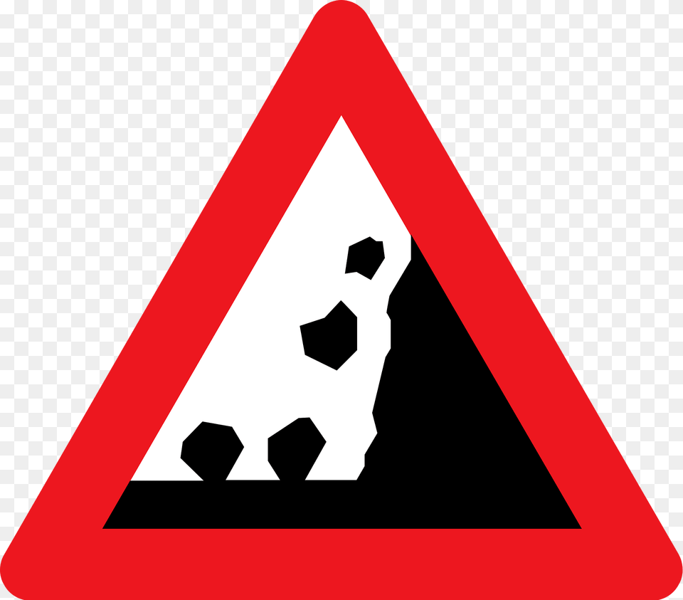 Falling Rocks Or Debris Sign In Denmark Clipart, Symbol, Triangle, Road Sign, Dynamite Free Png Download