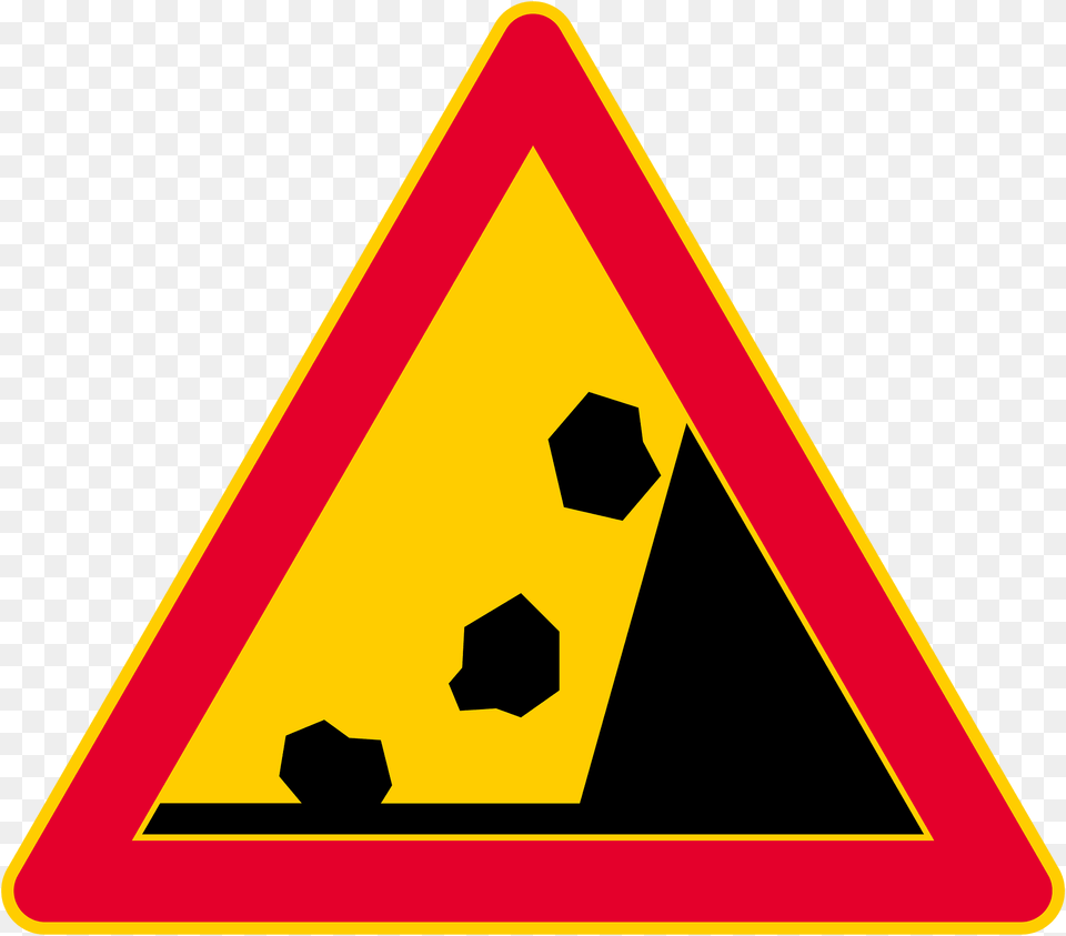 Falling Rocks Or Debris Sign In Finland Clipart, Symbol, Triangle, Road Sign Free Png Download