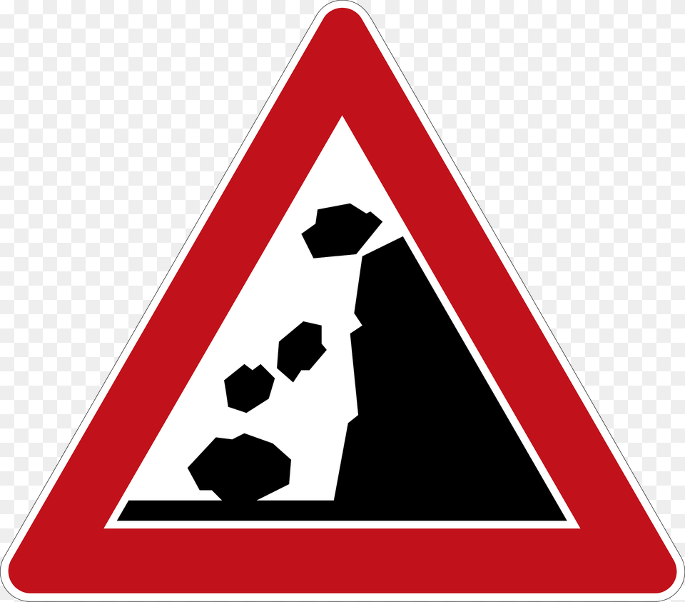 Falling Rocks Or Debris Sign In Germany Clipart, Symbol, Triangle, Road Sign Png Image