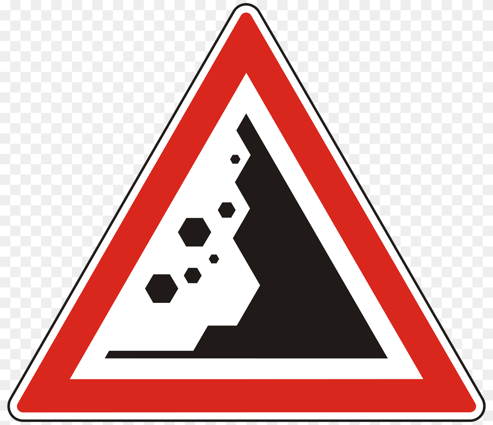 Falling Rocks Or Debris Sign In Hungary Clipart, Symbol, Triangle, Road Sign Free Png