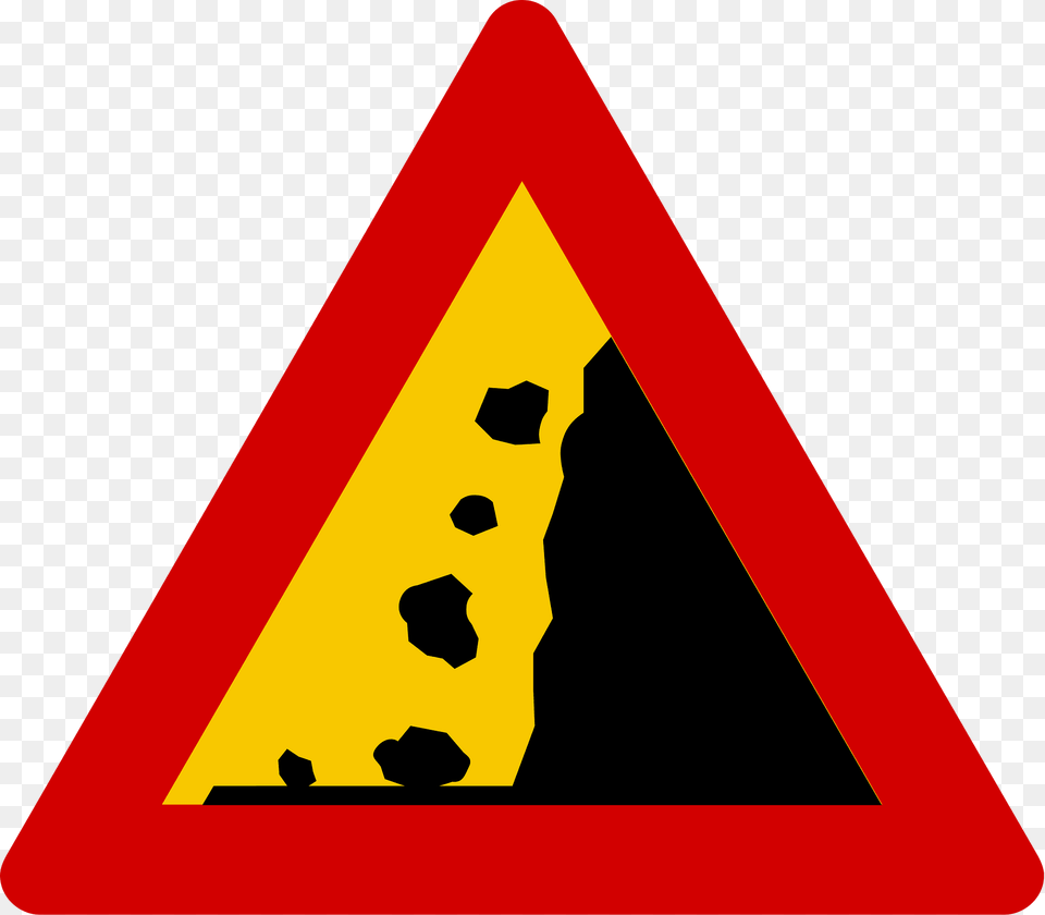 Falling Rocks Or Debris Sign In Iceland Clipart, Symbol, Triangle, Road Sign Png