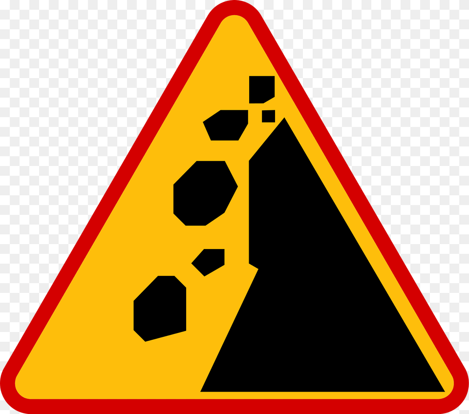 Falling Rocks Or Debris Sign In Poland Clipart, Symbol, Road Sign Free Transparent Png